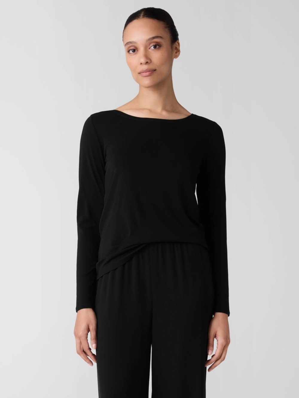 Eileen Fisher Black Long-Sleeve Silk Top S